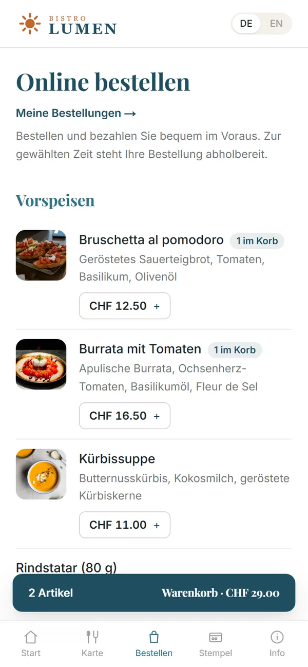 Online-Bestellung mit Warenkorb